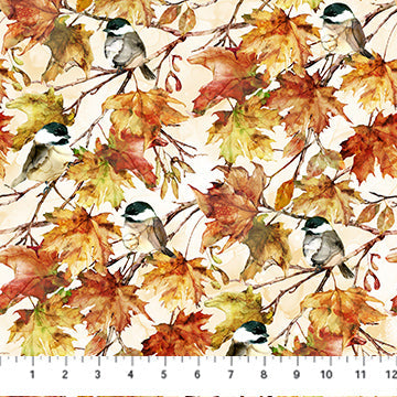 Autumn Breeze Birds Cream Multi Deborah Edwards and Melanie Samra Cotton Fabric NC-DP28057-11