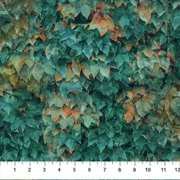 Autumn Breeze Layered Leaves Teal Deborah Edwards and Melanie Samra Cotton Fabric  NC-DP28059-66