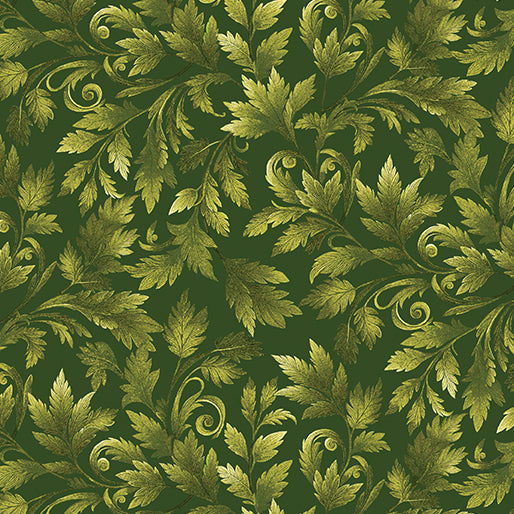 Autumn Cats Autumn Leaf Spray Green Peggy Collins Benartex Cotton Fabric BE-16769-44