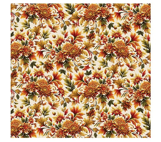 Autumn Cats Autumn Splendor Bouquet Cream Spice Peggy Collins Benartex Cotton Fabric BE-16766-07