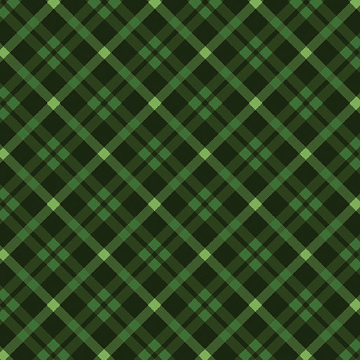 Autumn Cats Plaid Season Diagonal Green Peggy Collins Benartex Cotton Fabric BE-16770-45