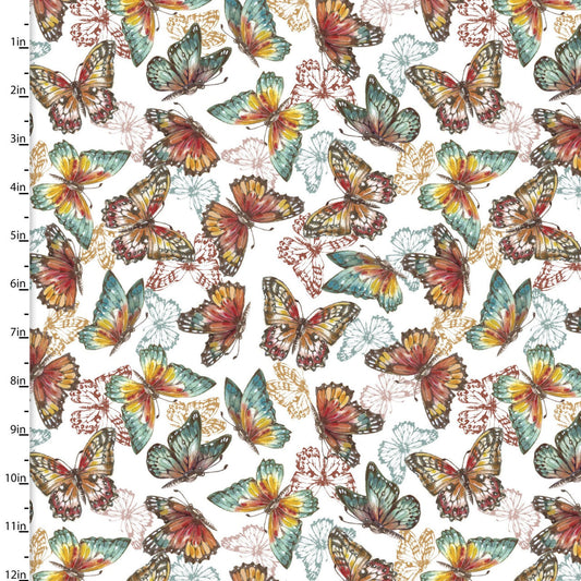 Autumn Days Fall Flutters White 3 Wishes Cotton Fabric 3W-23622-WHT