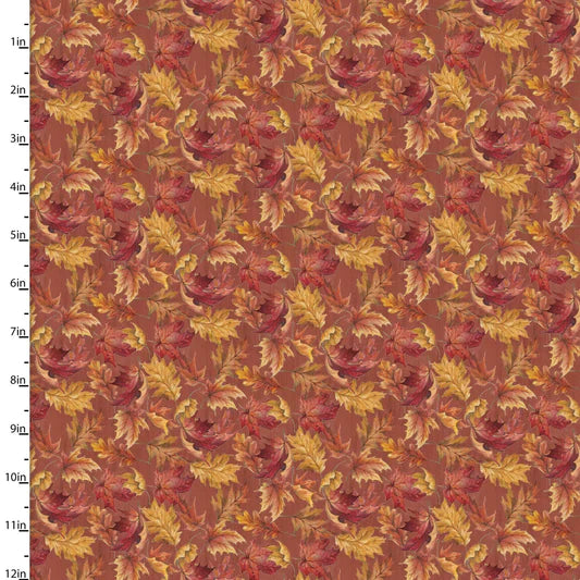 Autumn Days Falling Leaves Rust 3 Wishes Cotton Fabric 3W-23663-RST