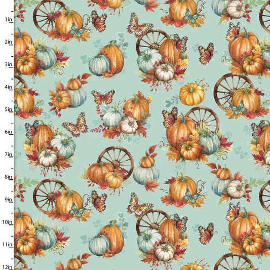 Autumn Days Wagon Wheel Turquoise 3 Wishes Cotton Fabric 3W-23666-TRQ