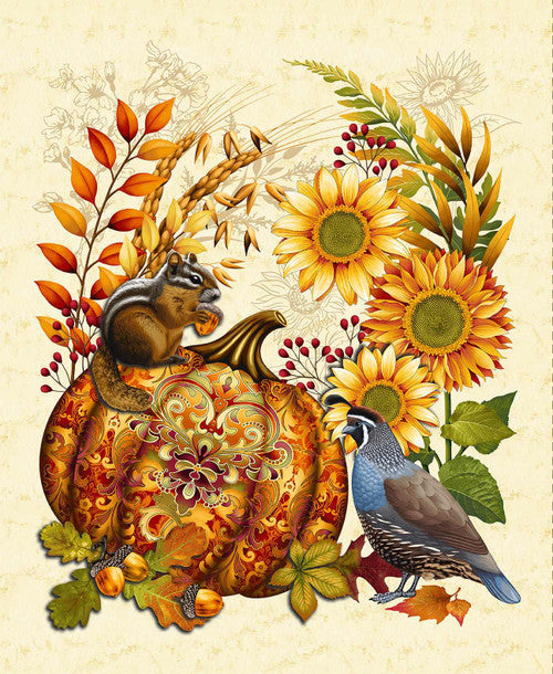Autumn Fields Pumpkin Panel 36" Art Loft Studio E Cotton Fabric SE-8374P-44