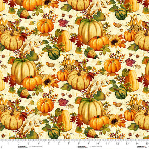 Fall Pattern Cream Autumn Fields Pumpkins Cream Art Loft Studio E Cotton Fabric SE-8367-4 ...