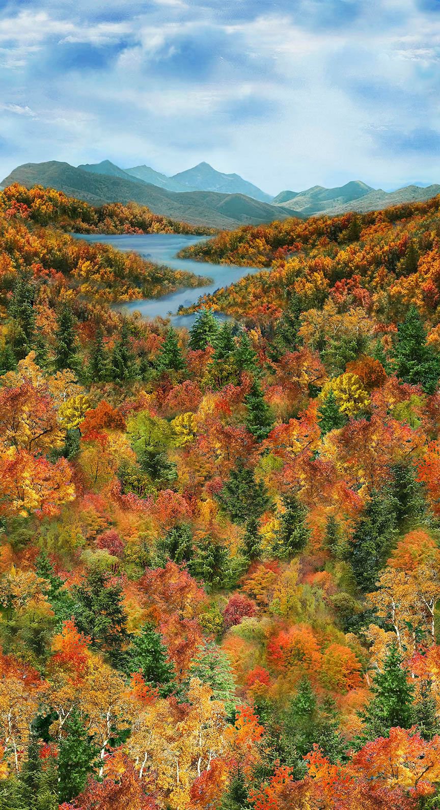 Autumn Mist Panel 24" Autumn Orange Green Timeless Treasures Cotton Fabric TT-PANEL-CD4206-AUTUMN