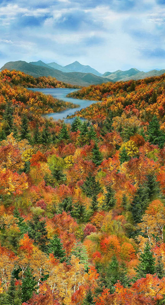 Autumn Mist Panel 24" Autumn Orange Green Timeless Treasures Cotton Fabric TT-PANEL-CD4206-AUTUMN