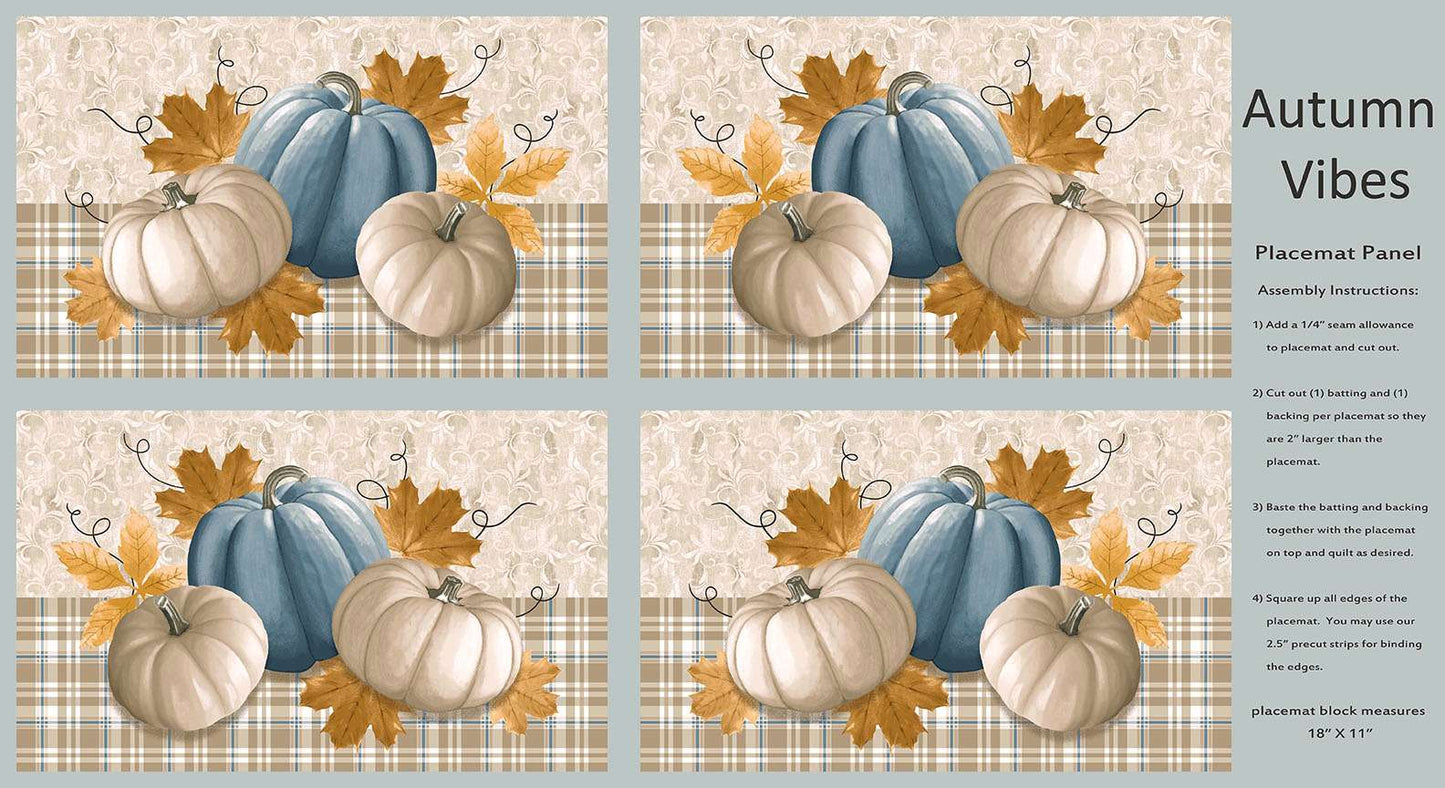 Autumn Vibes Pumpkin & Sunflower Placemats Panel 24.5" Running Wild Art Studio Blank Quilting Cotton Fabric BQ-4079P-14
