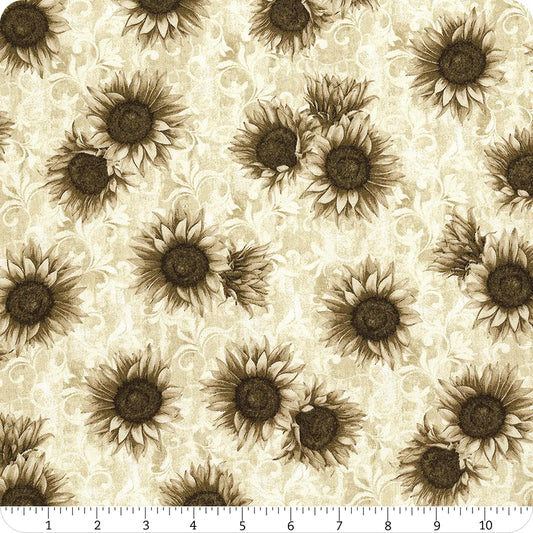 Autumn Vibes Sunflower Toss Ecru Running Wild Art Studio Blank Quilting Cotton Fabric BQ-4073-44