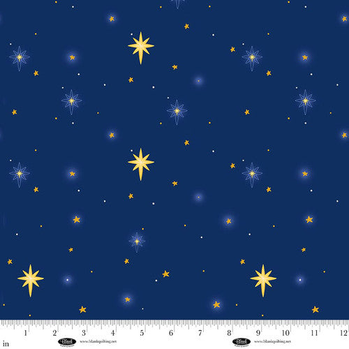Away in a Manger Stars Blue Satin Moon Designs Blank Quilting Cotton Fabric BQ-4194-77