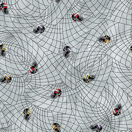 Halloween Countdown Spiders Glow Gray Urban Essence Blank Quilting Cotton Fabric