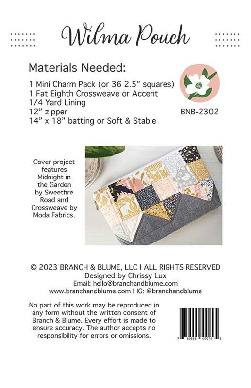 Wilma Pouch Bag Tote Pattern 8"x11" Chrissy Lux Branch & Blume BNB-2302