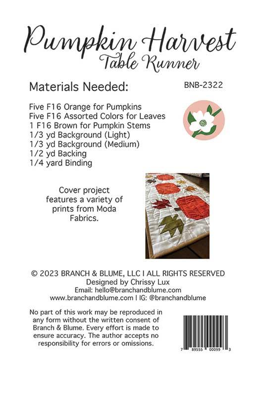 Pumpkin Harvest Home Decor Pattern Table Runner 13"x42" Chrissy Lux Branch & Blume BNB-2322