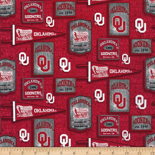 Oklahoma Sooners NCAA College Vintage Pennant Sykel Cotton Fabric