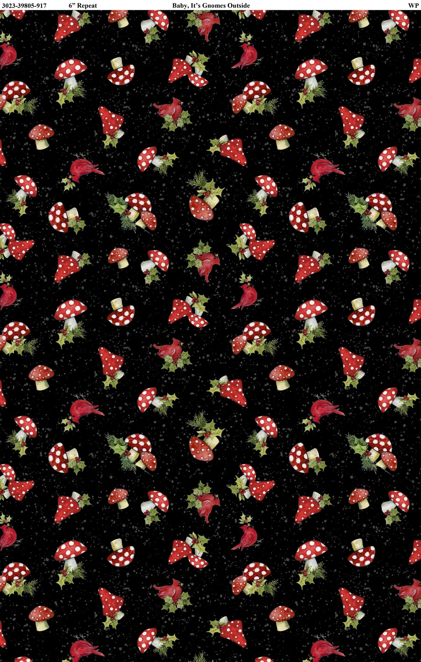 Baby It's Gnomes Outside Mushroom Toss Black Susan Winget Wilmington Prints Cotton Fabric