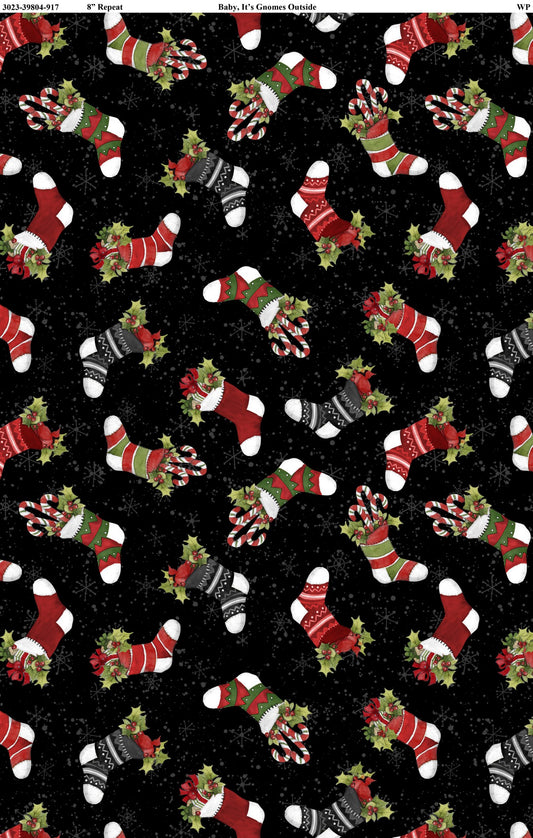 Baby It's Gnomes Outside Stocking Toss Black Susan Winget Wilmington Prints Cotton Fabric