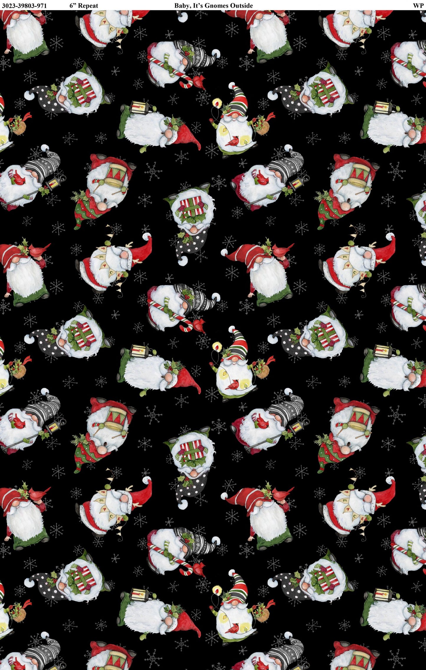 Baby It's Gnomes Outside Tossed Gnomes Black Susan Winget Wilmington Prints Cotton Fabric