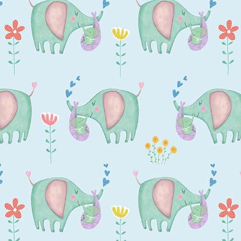 Baby Love Baby Elephant Blue Tracy Cottingham Michael Miller Cotton Fabric