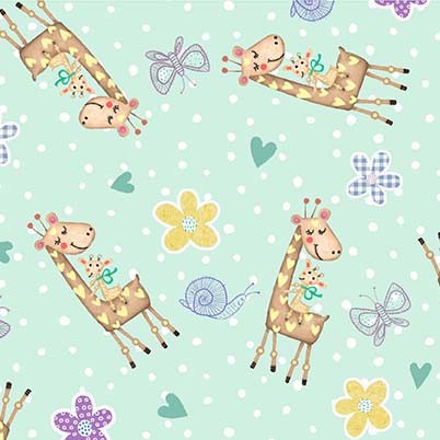 Ba Love Ba Giraffe Mint Green Tracy Cottingham Michael Miller Cotton Fabric