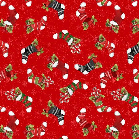 Baby, It's Gnomes Outside Stocking Toss Red Susan Winget Wilmington Prints Cotton Fabric WP-3023-39804-317