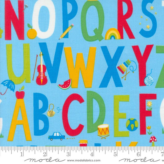 Back To School ABCs Childrens Text and Words Water Blue Stacy Iest Hsu Moda Cotton Fabric