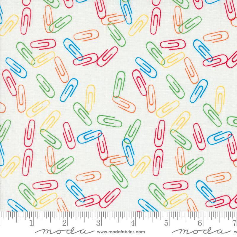 Back To School Clip It Tossed Paper Clips Paper White Stacy Iest Hsu Moda Cotton Fabric