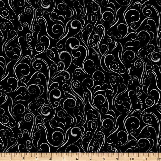 Back to the Grind Coffee Stream Scroll Black Timeless Treasures Cotton Fabric