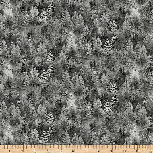 Back Home The Holidays Tonal Pine Trees Charcoal Quilting Treasures Cotton Fabric