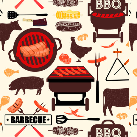 Backyard BBQ BBQ Silhouettes Cream Kate Ward Thacker Quilting Treasures Cotton Fabric