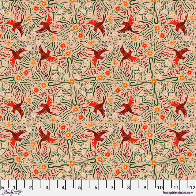 Backyard Wonder Carefree Cardinals Pink Adam Trest Free Spirit Cotton Fabric FS-PWAT005.PINK