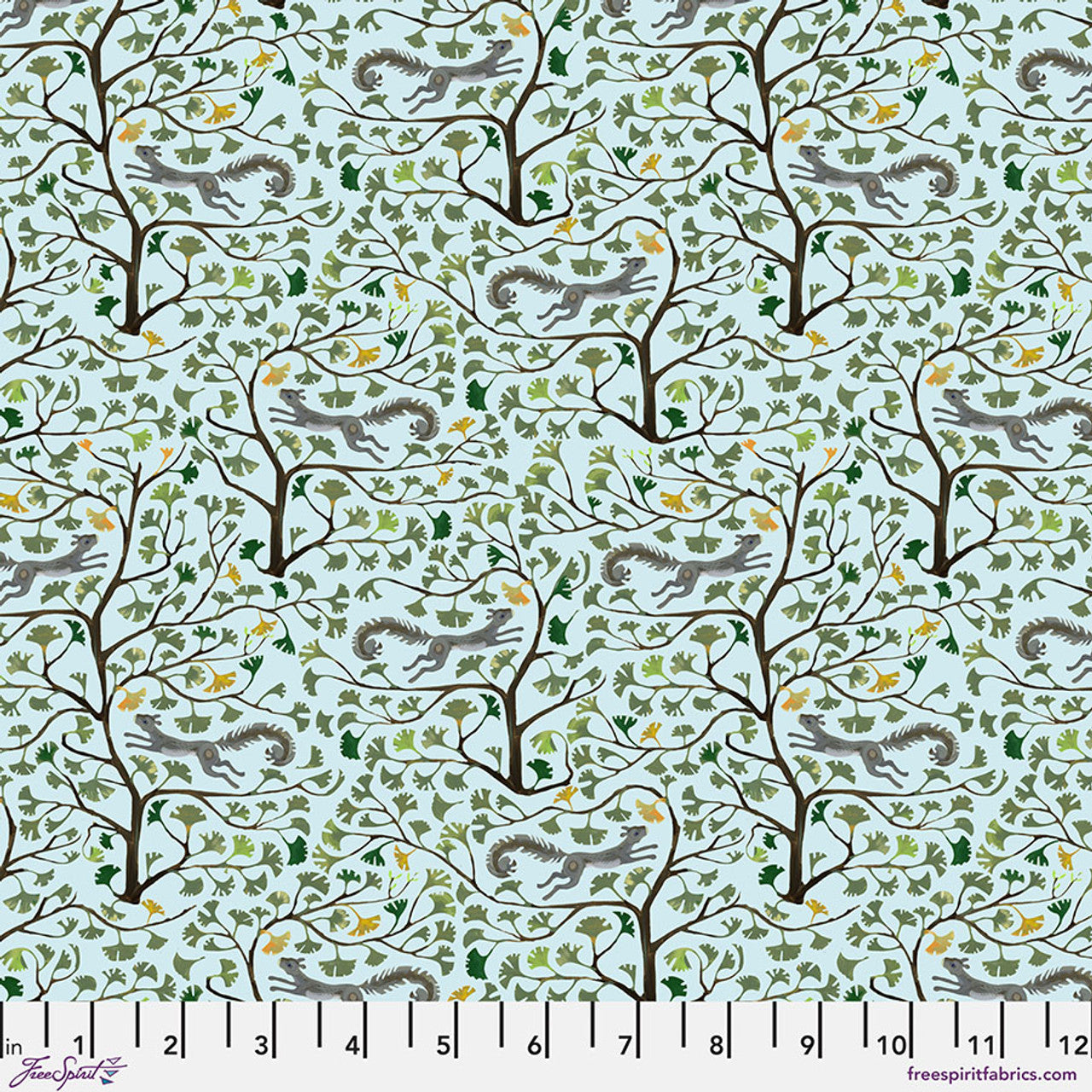 Backyard Wonder Gingko Acrobat Sky Blue Adam Trest Free Spirit Cotton Fabric FS-PWAT004.SKY