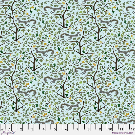 Backyard Wonder Gingko Acrobat Sky Blue Adam Trest Free Spirit Cotton Fabric FS-PWAT004.SKY