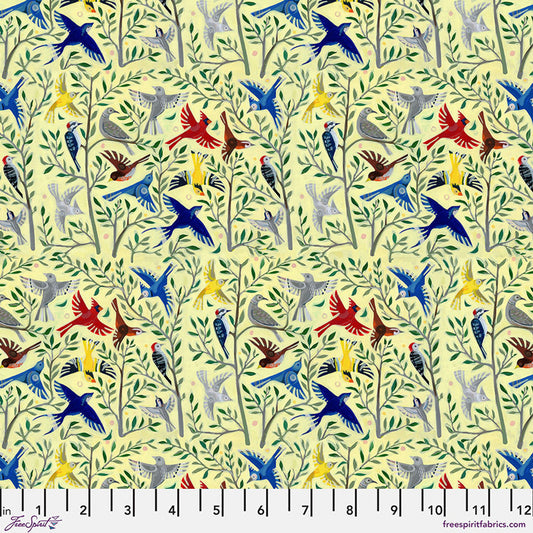 Backyard Wonder Songbird Symphony Yellow Adam Trest Free Spirit Cotton Fabric FS-PWAT007.YELLOW