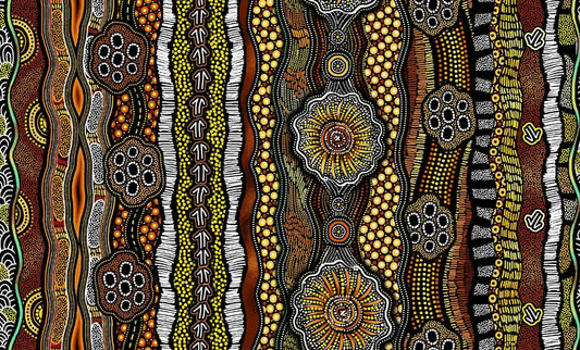 Baiame's Spirit Stripe Brown Oasis Fabrics Cotton Fabric OA-598392