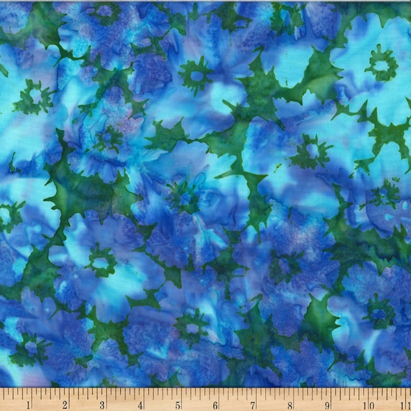 Bali Batik Fresh Meadow Hoffman Challenge Big Floral Shamrock Blue Hoffman Fabrics Cotton Fabric