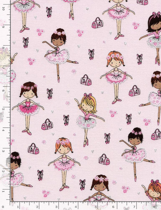 Ballerinas Sparkle and Shine You are Tutu Sweet Pink Glitter Timeless Treasures Cotton Fabric