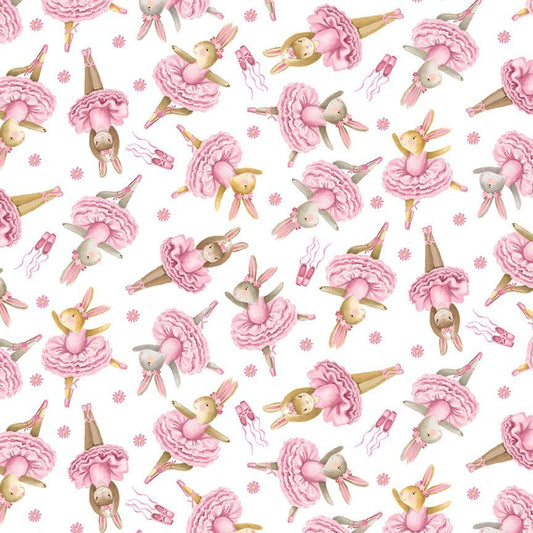 Ballet Bunnies Pretty Bunnies Ballerinas White Timeless Treasures Cotton Fabric