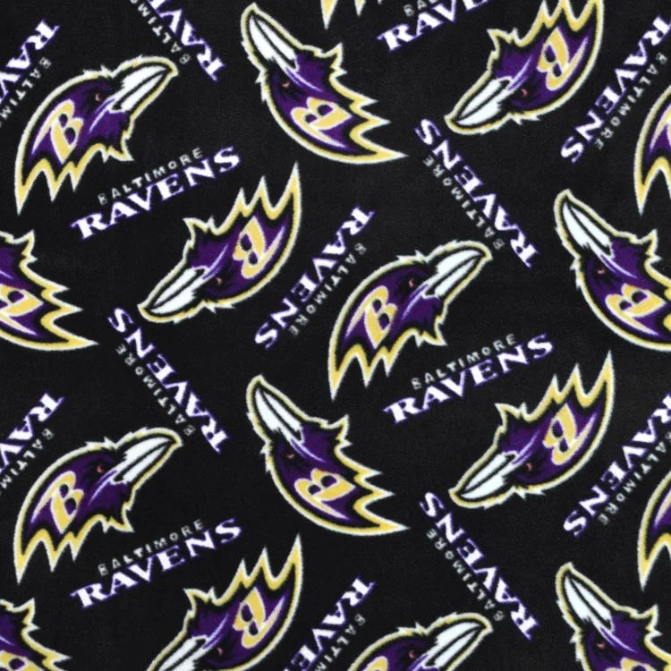 Baltimore Ravens NFL Football Tossed Logo Black Fabric Traditions 58" FLEECE Fabric