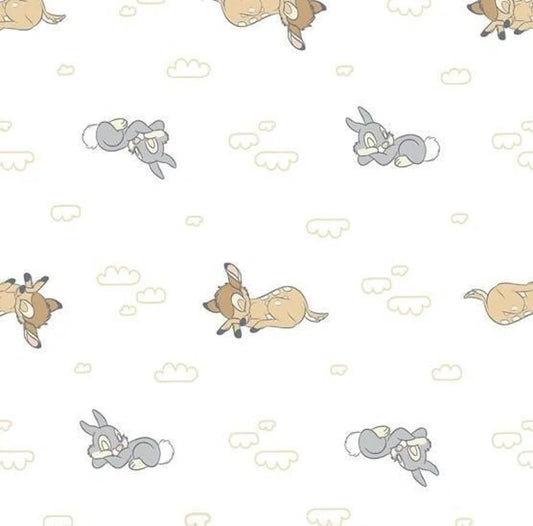 Bambi and Thumper Disney Fawn and Bunny White Springs Creative FLANNEL Fabric