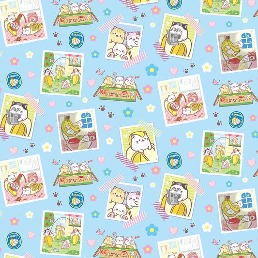 Bananya Kitty Postcard Anime Blue Print Concepts Cotton Fabric