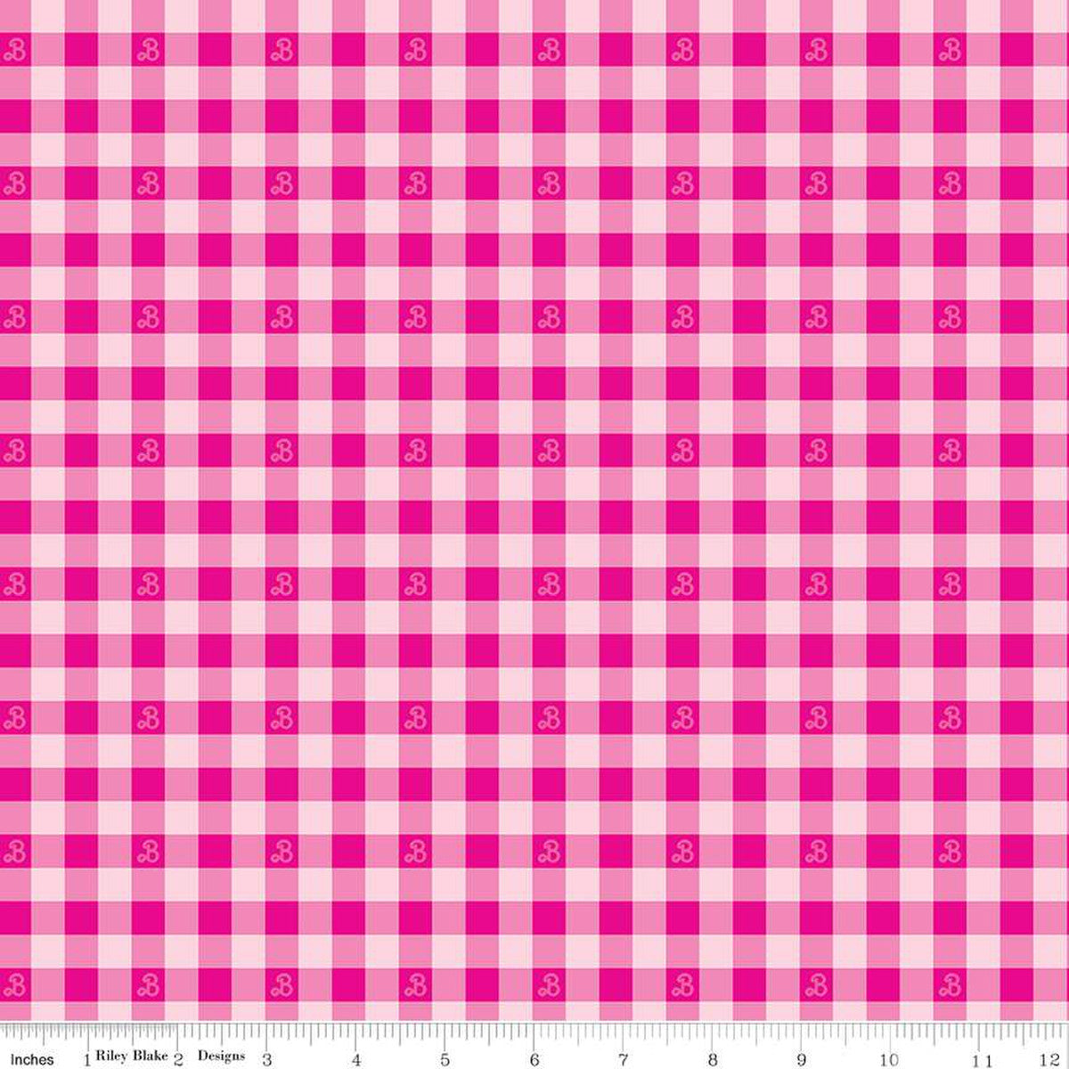 Barbie World Mattel Barbie Gingham Hot Pink Riley Blake Cotton Fabric