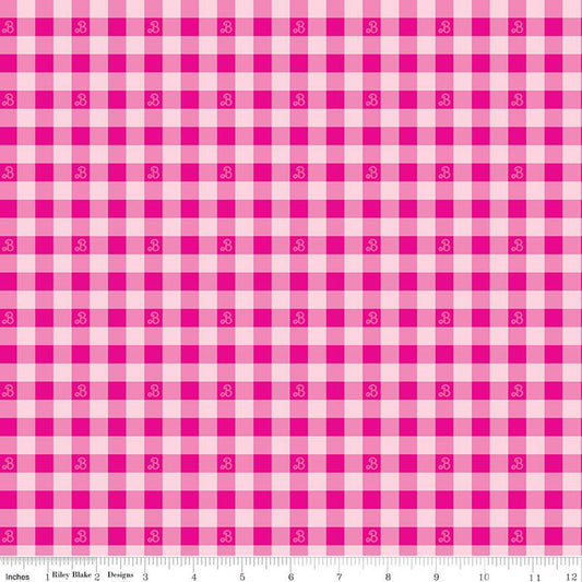 Barbie World Mattel Barbie Gingham Hot Pink Riley Blake Cotton Fabric