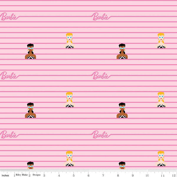 Barbie World Mattel Barbie Stripe Pink Riley Blake Cotton Fabric