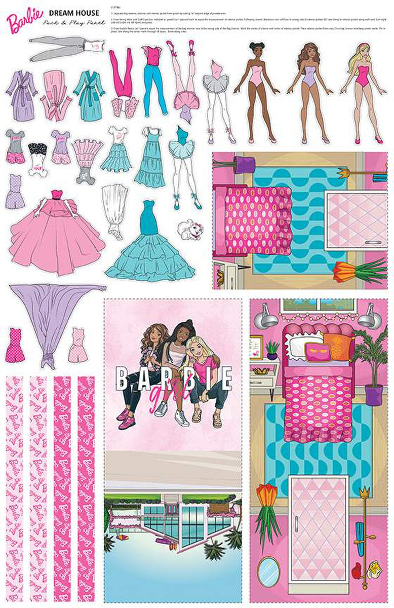 Barbie Girl Mattel Barbie Dream House Pack and Play Felt Panel 36"x54" Riley Blake 100% Polyester Fabric