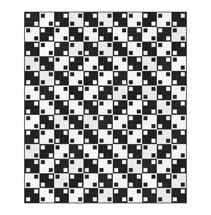 Basically Black and White Shifting Squares Digital Quilt Top 61"x72" Cotton Fabric NC-PL-DQ40245