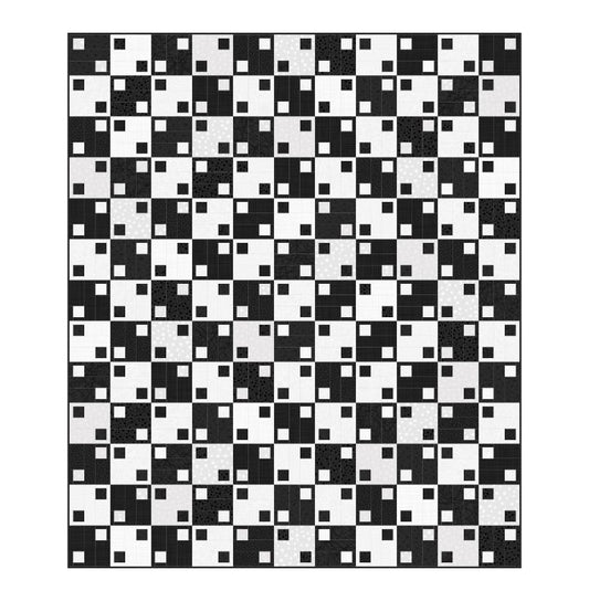 Basically Black and White Shifting Squares Digital Quilt Top 61"x72" Cotton Fabric NC-PL-DQ40245