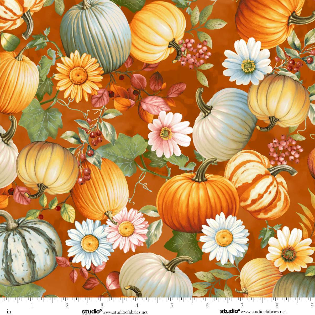 Baskets of Autumn Blessings Allover Pumpkin Pumpkin Orange Art Loft Studio E Cotton Fabric SE-9197-35