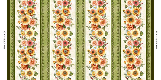 Baskets of Autumn Blessings Border Stripe Cream Art Loft Studio E Cotton Fabric SE-9203-44
