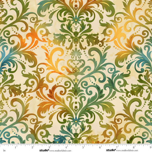 Baskets of Autumn Blessings Damask Flourish Cream Multi Art Loft Studio E Cotton Fabric SE-9198-44